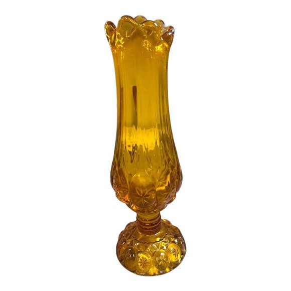 Vintage 1950s Kanawha Glass Amber Moon And Stars 10" Swung Pedestal Vase Yellow - Picture 8 of 8